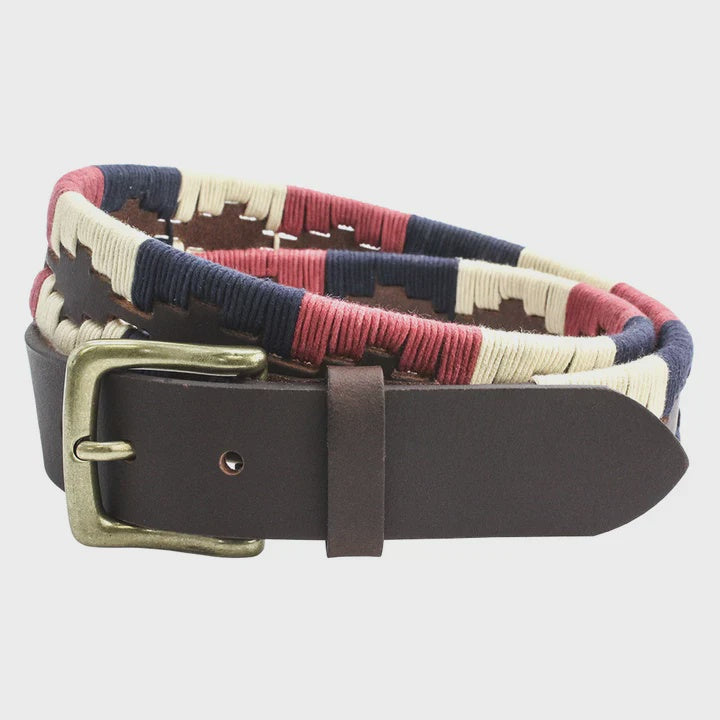 Wothorpe 35mm Guatamalen Belt Brown & Navy Burgundy Ecru