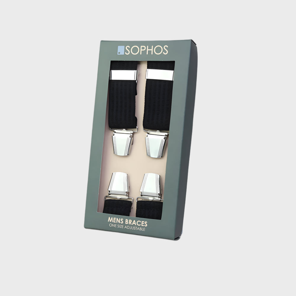 Sophos 35mm Plain Ribbed 4 Clip Braces - Black