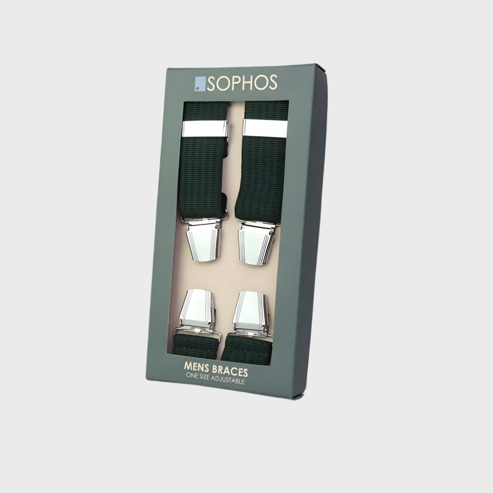 Sophos 35mm Plain Ribbed 4 Clip Braces - Green