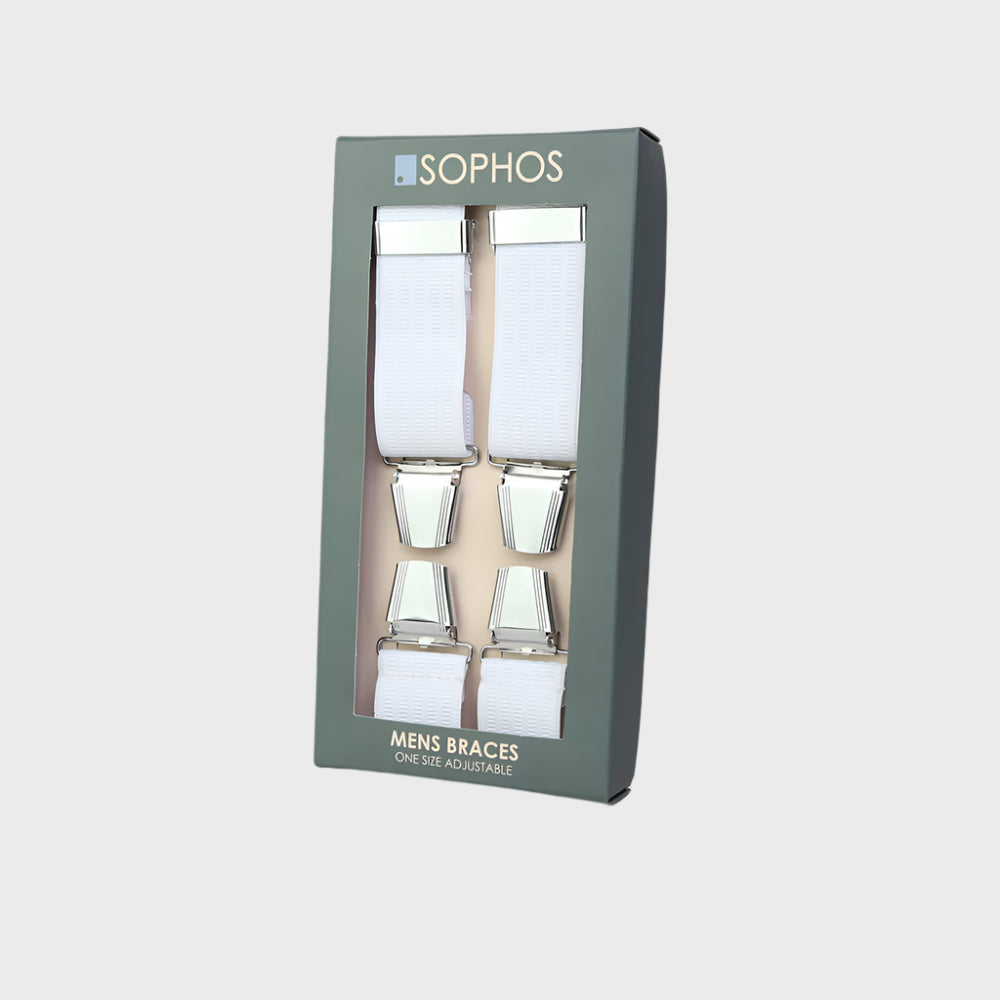 Sophos 35mm Plain Ribbed 4 Clip Braces - White
