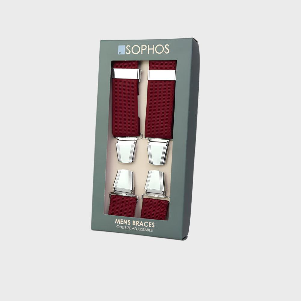 Sophos 35mm Plain Ribbed 4 Clip Braces - Wine