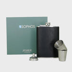 Sophos 4 Piece 8oz Hip Flask Gift Set - Silver & Black Finish