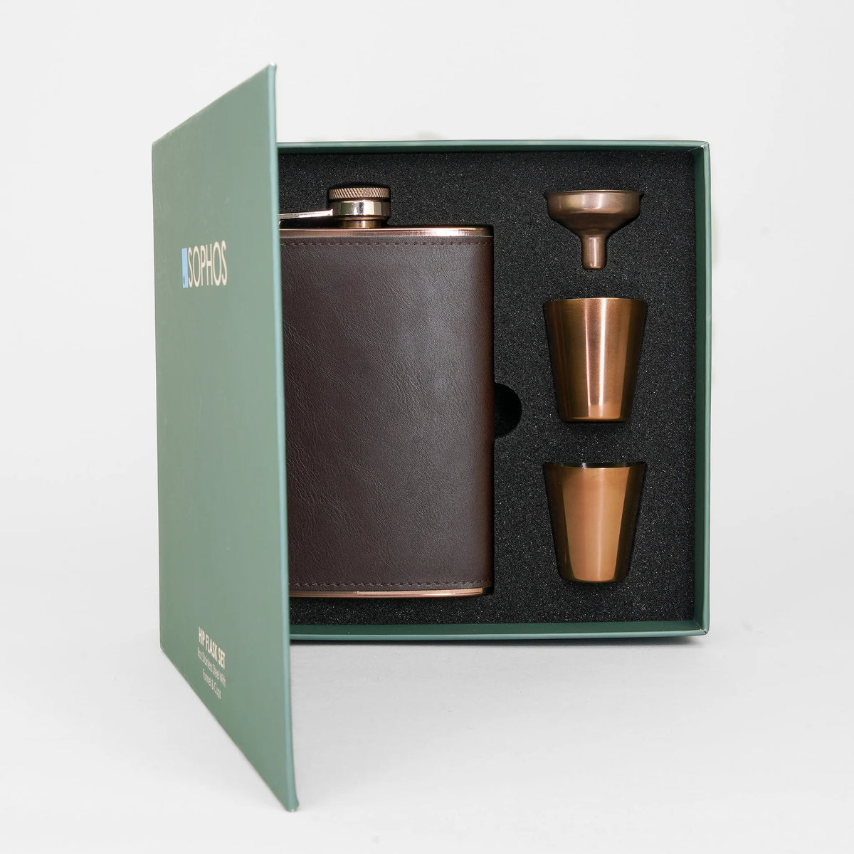 Sophos 4 Piece Copper 8oz Hip Flask Gift Set - Copper/ Brown