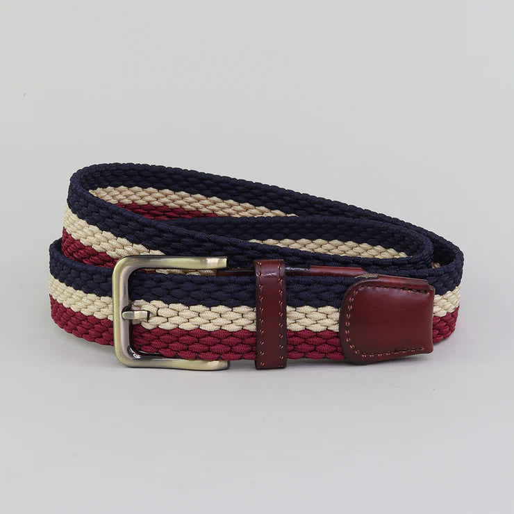 Sophos Essendine Web 3 Colour Stripe 35mm Belt - Navy/Ecru/Burgundy