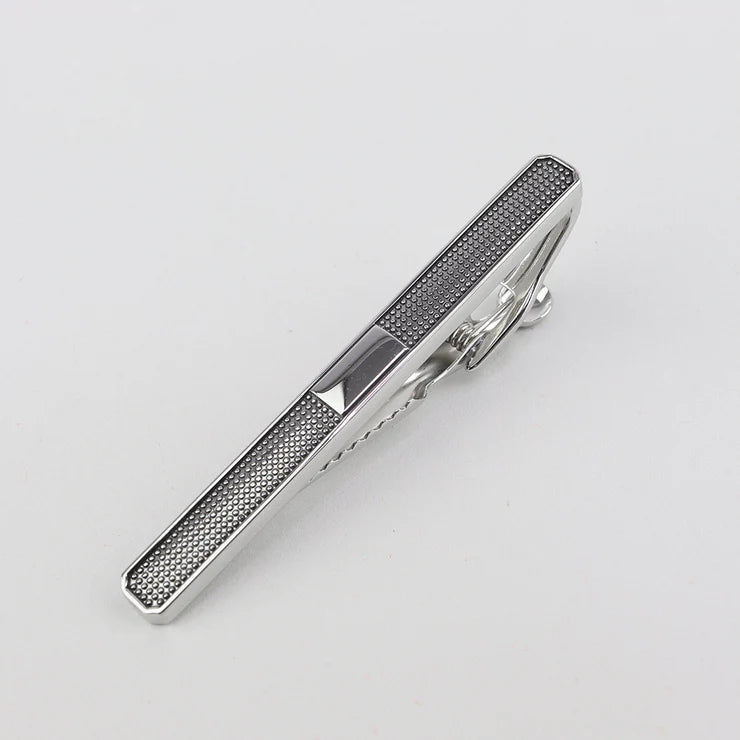 Sophos Hash Rectangle Centre Tie Bar - Silver & Rhodium