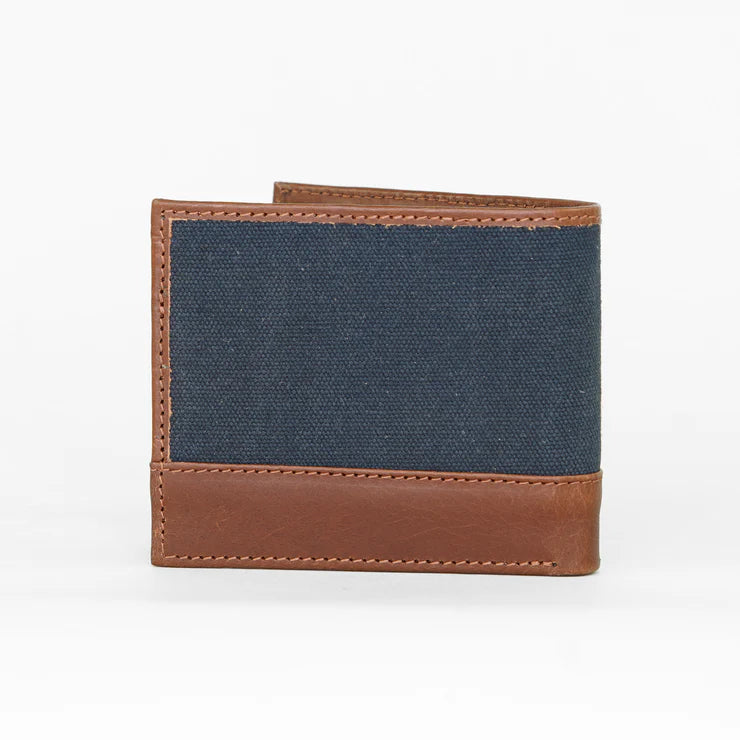 Sophos Leather & Waxed Canvas Wallet - Navy
