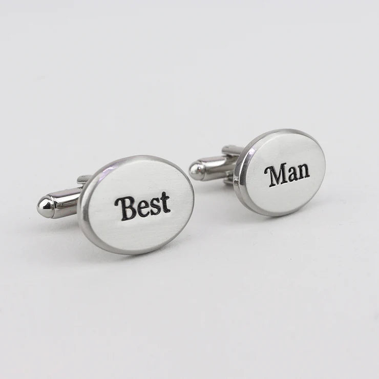 Rhodium Effect Oval Best Man Cufflinks