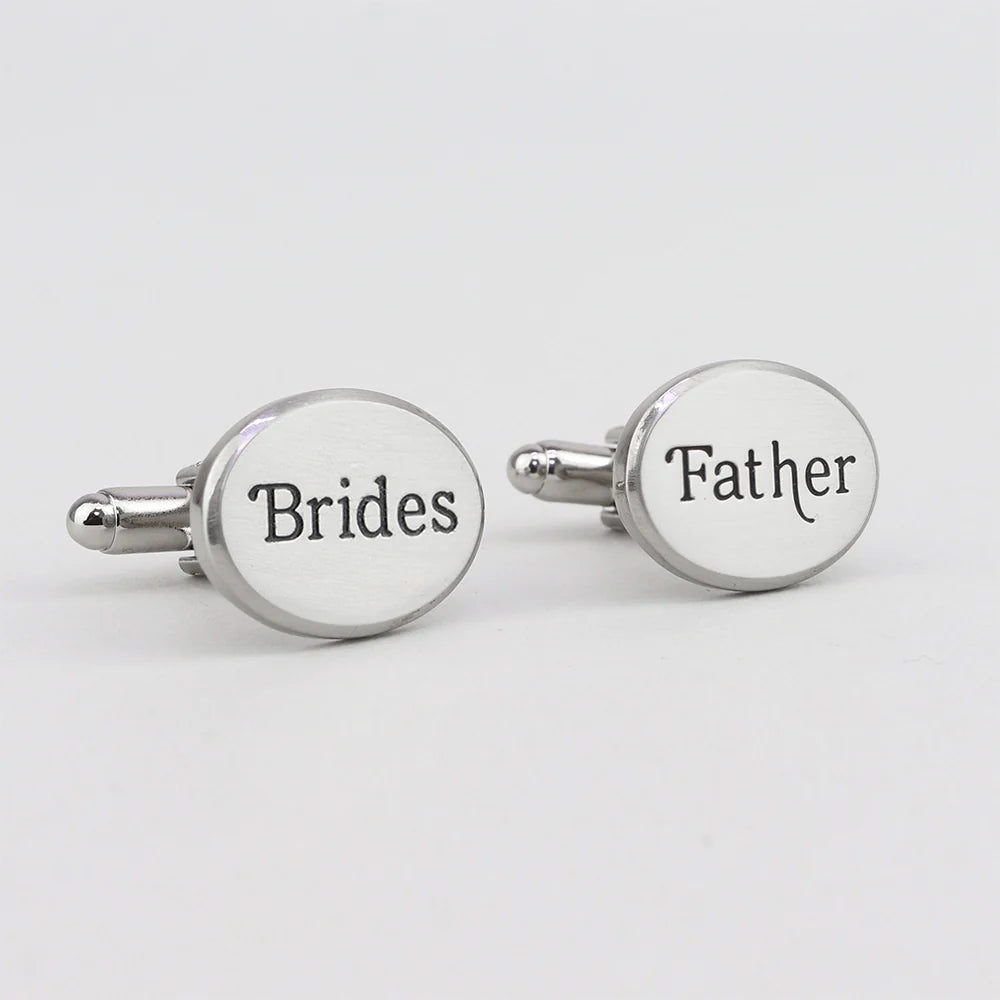 Rhodium Effect Oval Brides Father Cufflinks
