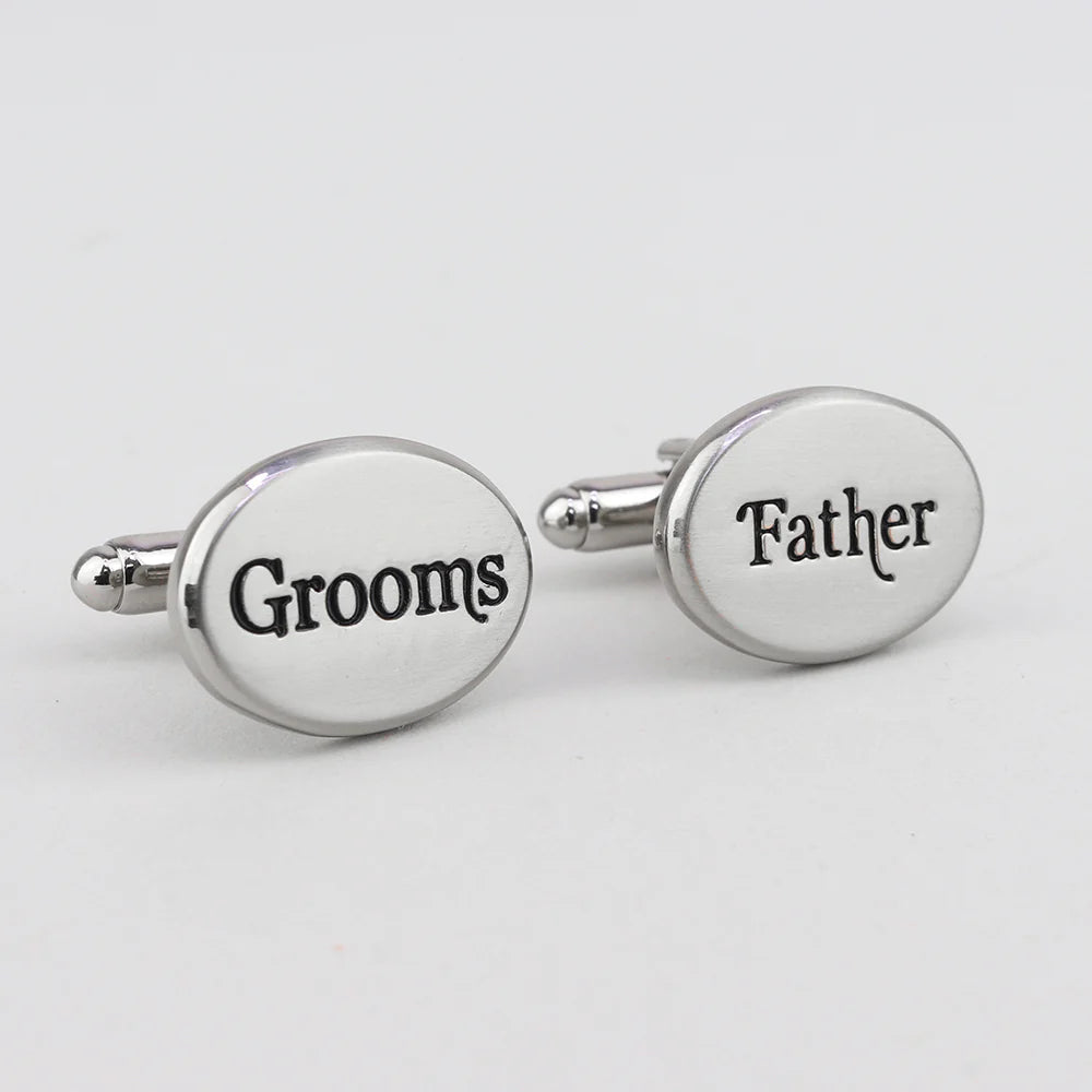 Rhodium Effect Oval Grooms Father Cufflinks