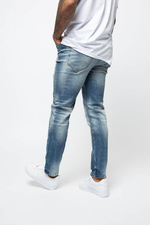 Valere Milano Sopra Ripped & Paint Splattered Jean - Blue Mid Wash