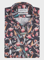 Spectre Albie Geometric Leaf Print Luxury Shirt - Navy Blue