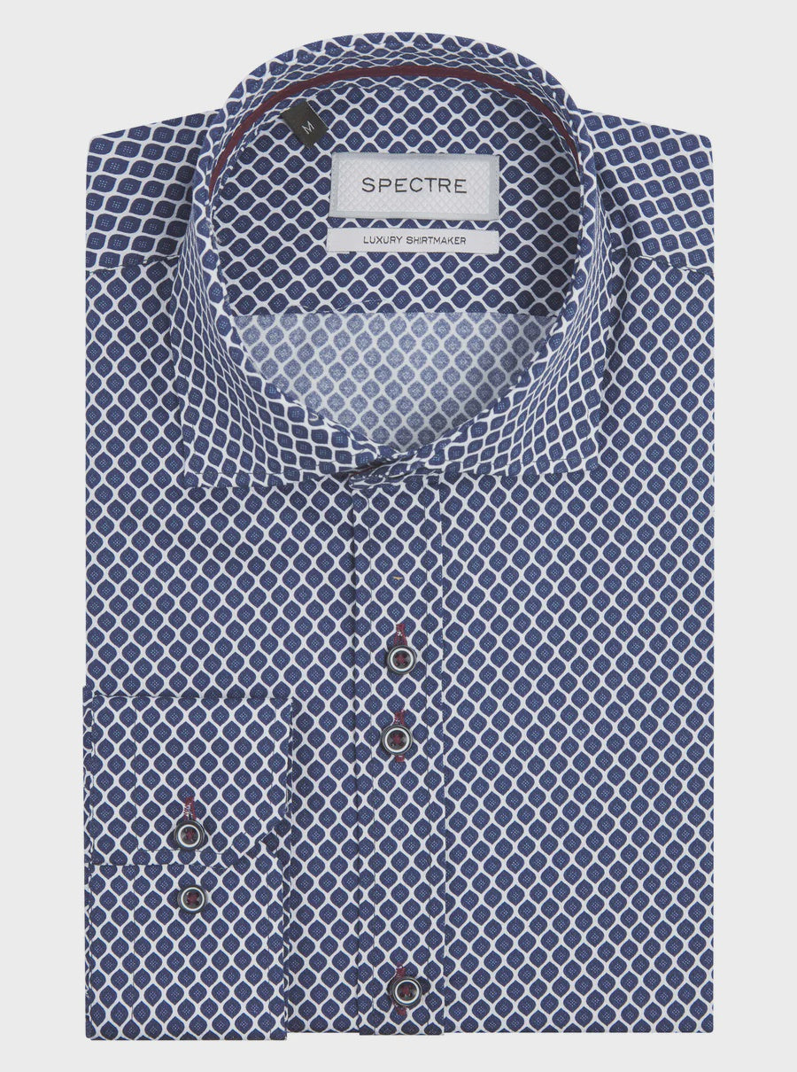 Spectre Arlo Geometric Print Luxury Shirt - Navy