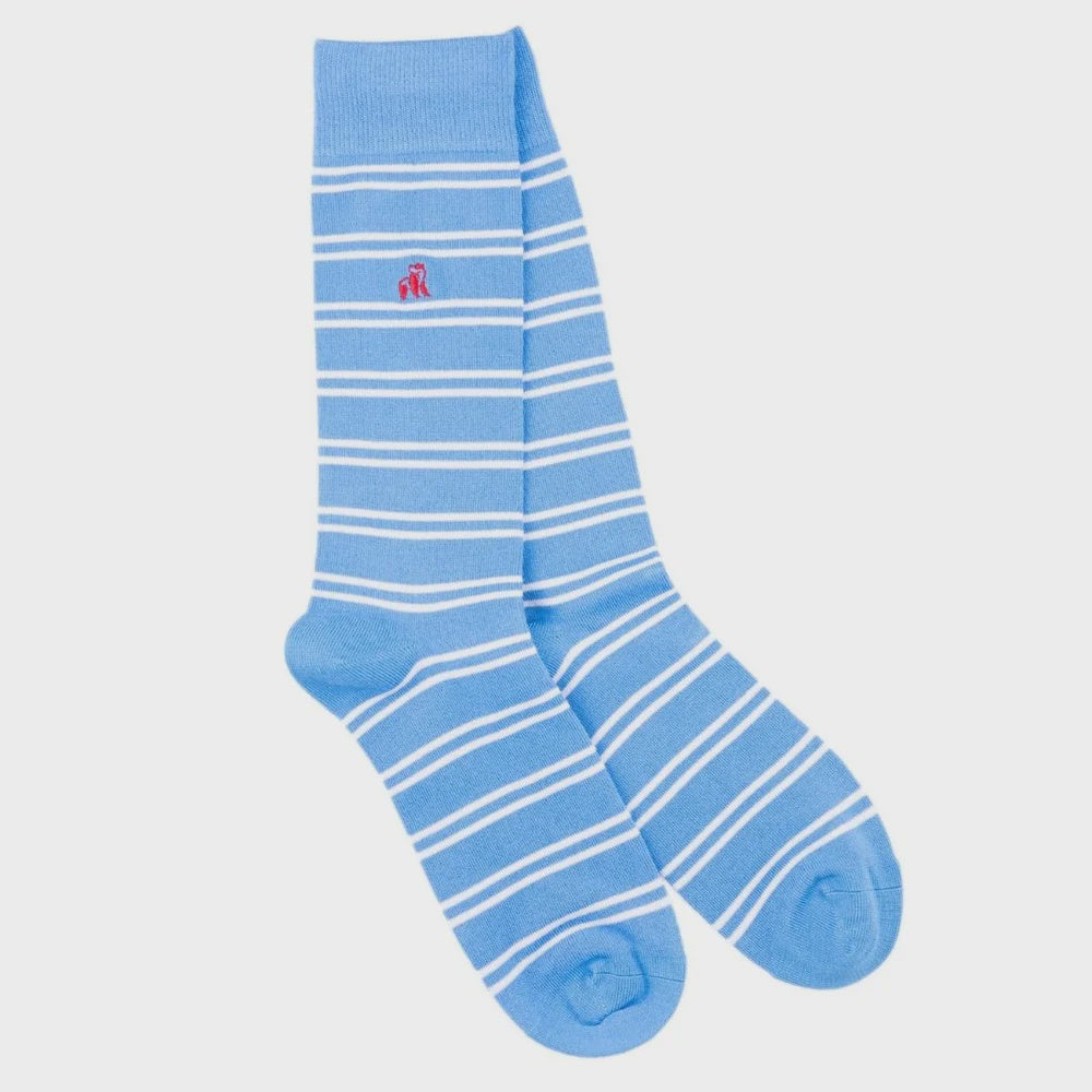 Swole Panda Bamboo Striped Socks - Light Blue/White