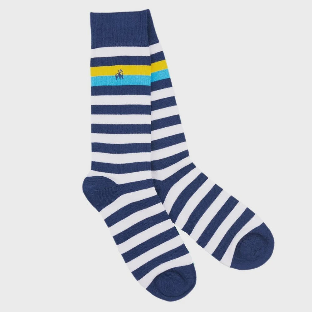 Swole Panda Bamboo Striped Socks - Navy/Yellow/Blue