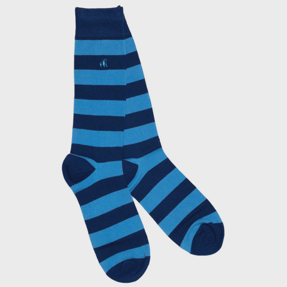 Swole Panda Bamboo Striped Socks - Sky Blue