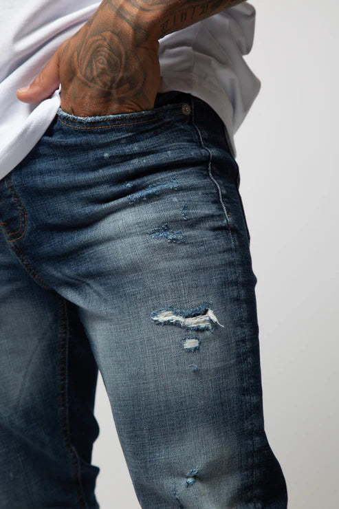 Valere Milano Temo Rip & Repair Jeans - Indigo Blue