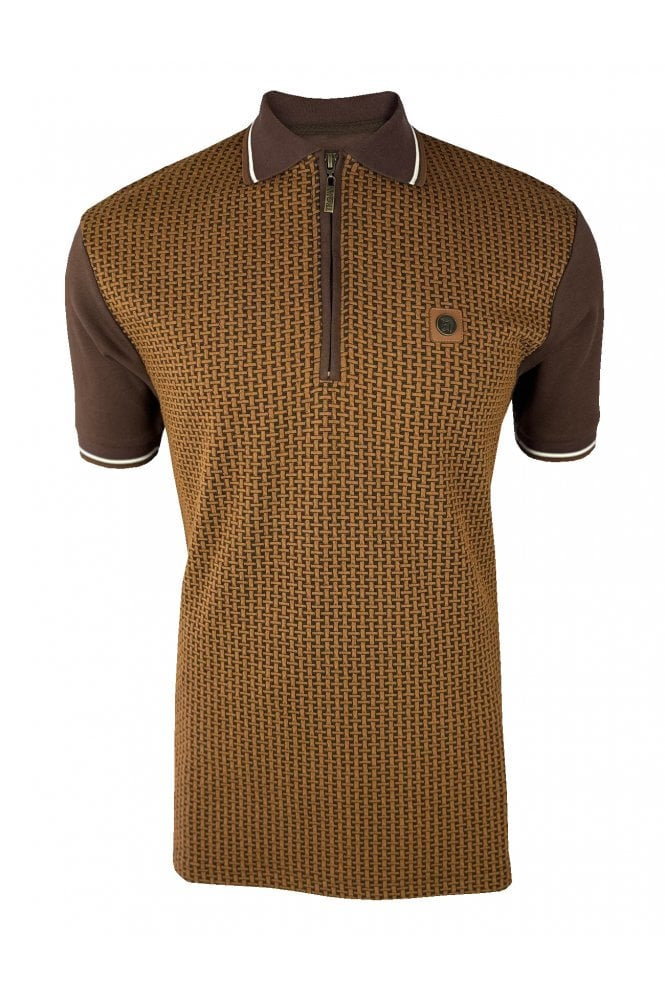 Trojan Basket Knit Zip Panel Polo TR/9031 - Chocolate Brown