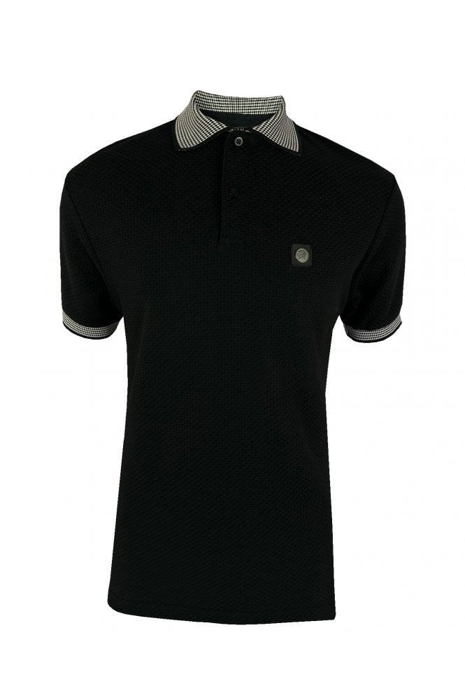 Trojan Basket Weave Jacquard Collar Polo - Black