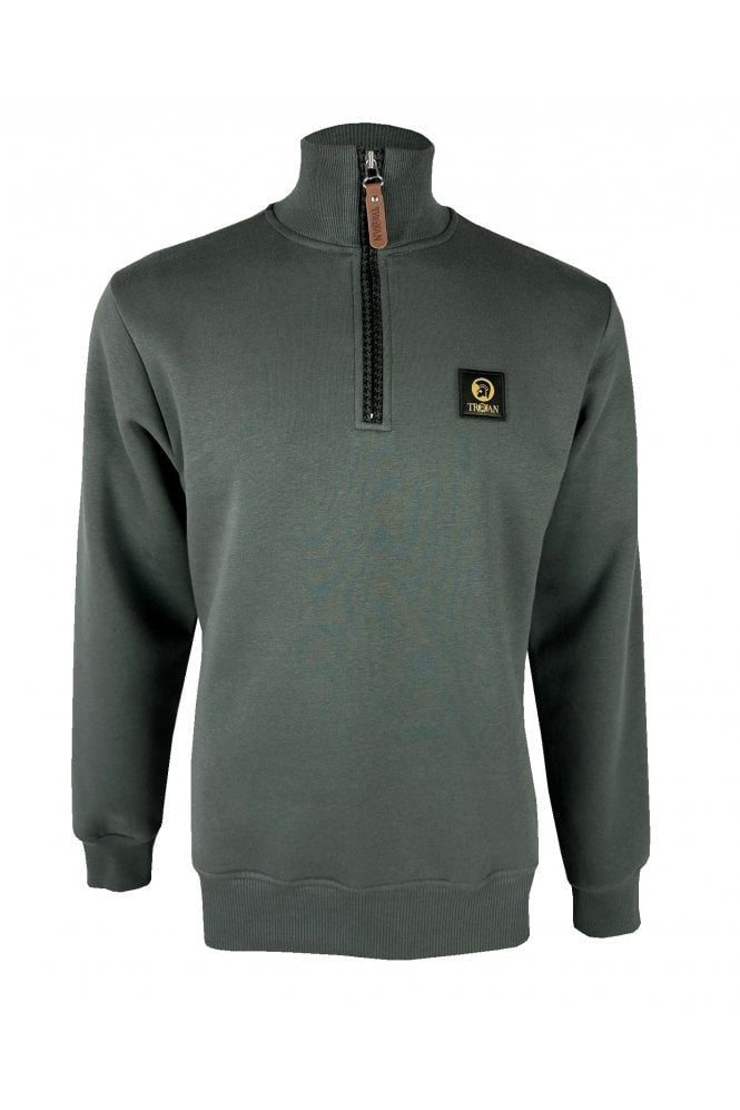 Trojan Houndstooth Trim 1/4 Zip Sweatshirt - Charcoal