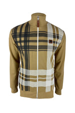 Trojan Oversize Check Full Zip Funnel Neck Sweatshirt - Camel