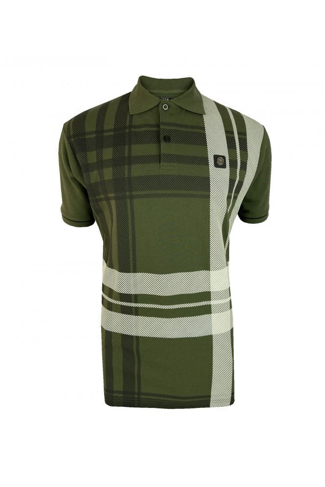 Trojan Oversized Check Panel Polo - Army Green