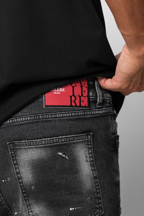 Valere Milano Castello Rip & Paint Jeans - Washed Black