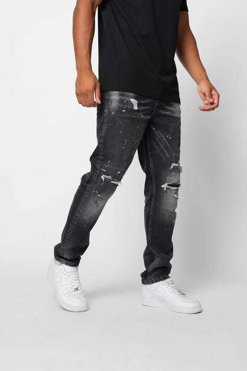 Valere Milano Castello Rip & Paint Jeans - Washed Black