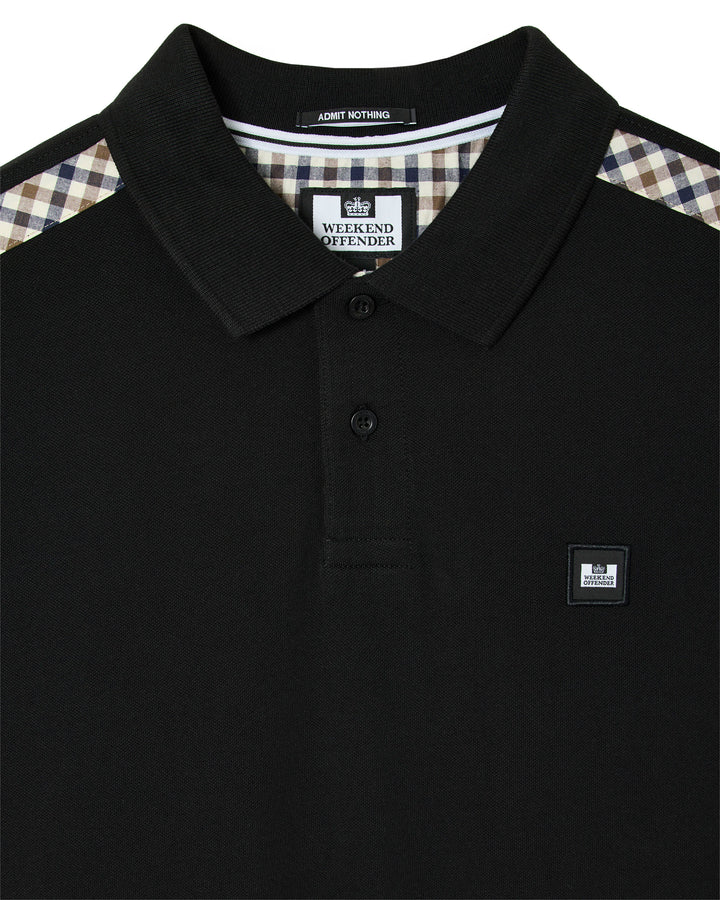 Weekend Offender Rowley Mid House Check Polo Shirt - Black
