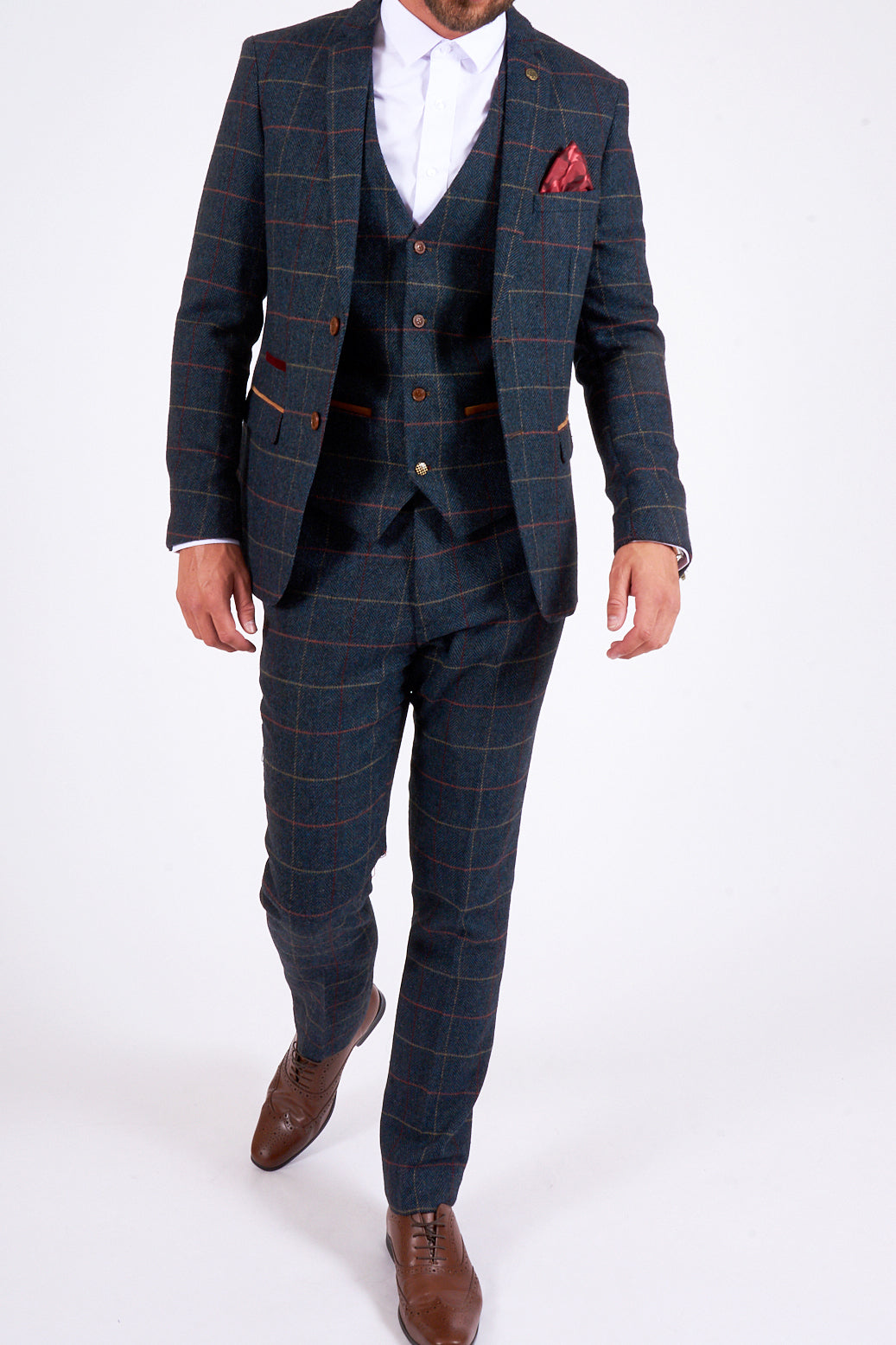 MARC DARCY Eton Tweed Check Blazer - Navy Blue