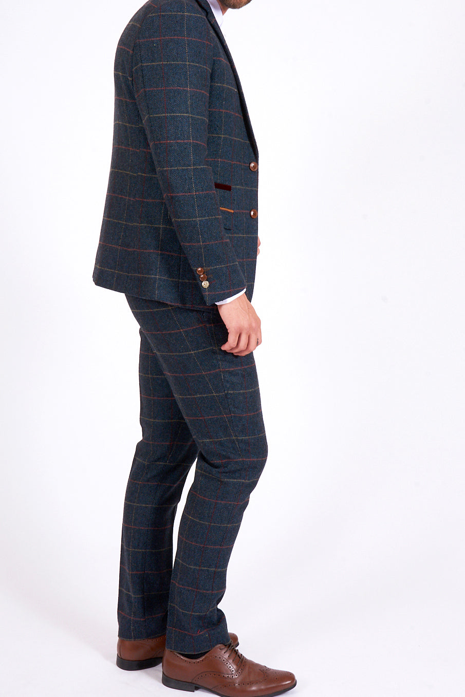 MARC DARCY Eton Tweed Check Blazer - Navy Blue