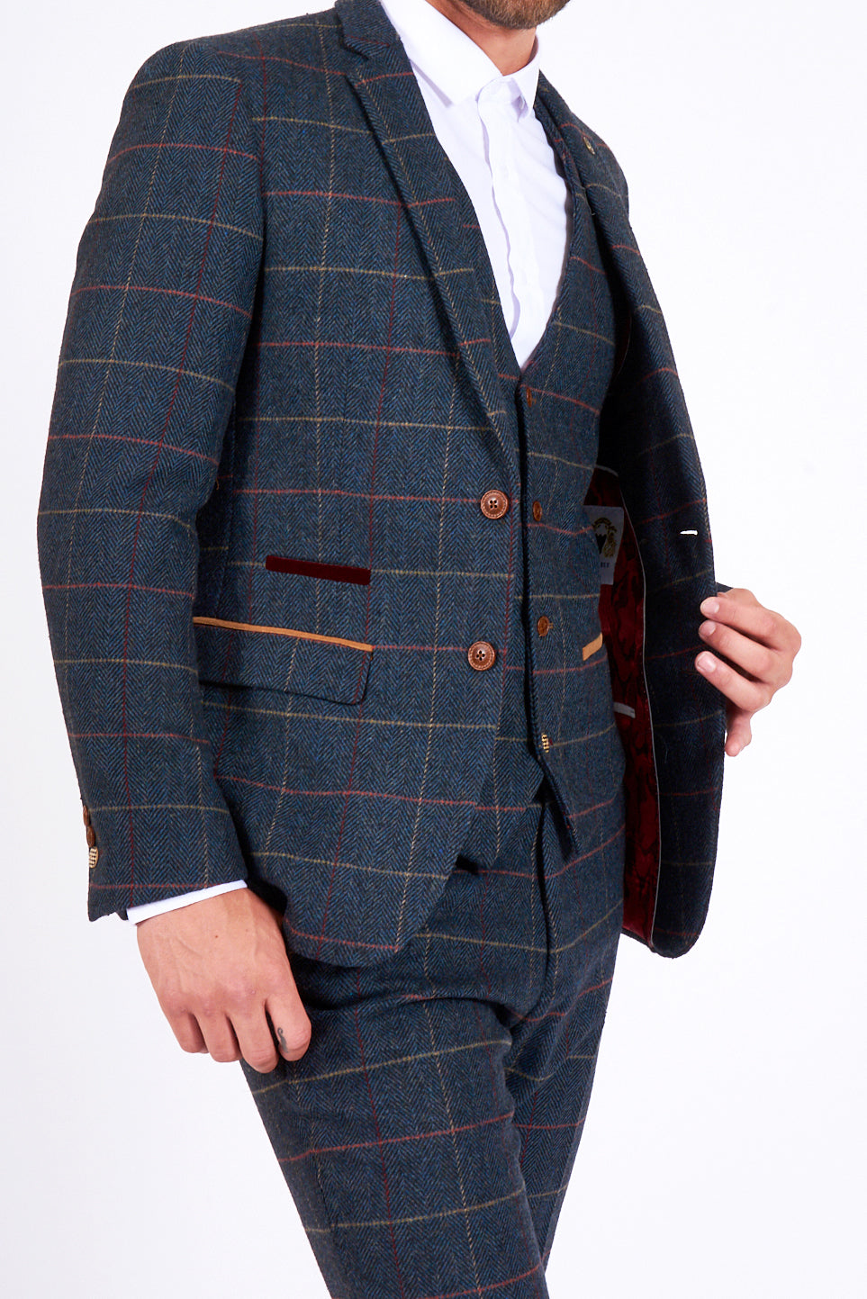 MARC DARCY Eton Tweed Check Blazer - Navy Blue