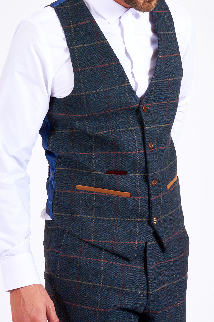 MARC DARCY Eton Tweed Check Waistcoat - Navy Blue