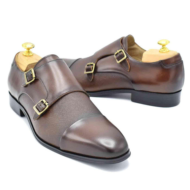 Paolo Vandini Longley Monk Leather Shoe - Dk Tan/Burgundy