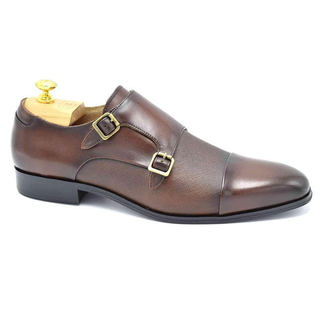 Paolo Vandini Longley Monk Leather Shoe - Dk Tan/Burgundy