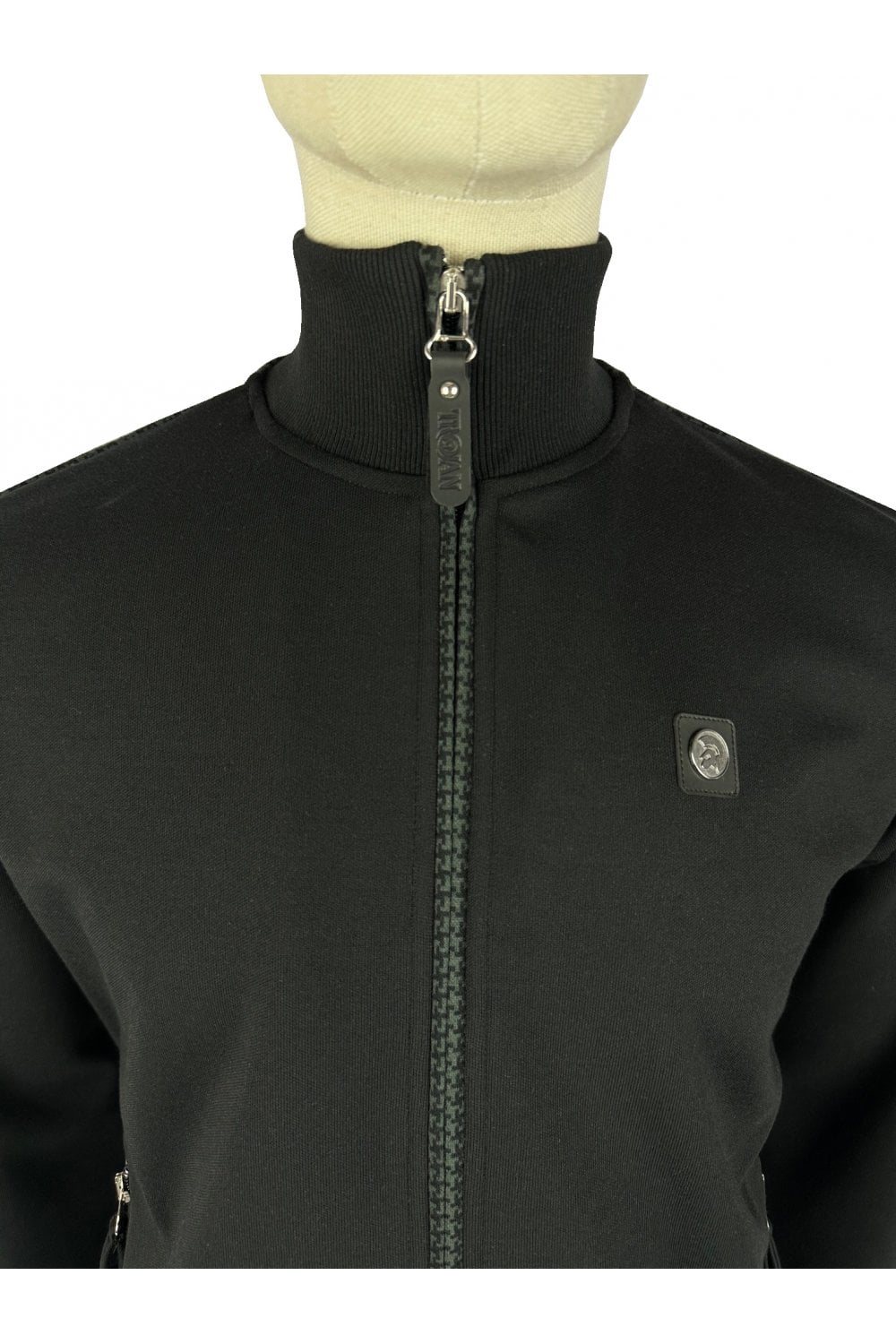 Trojan Houndstooth trim Full Zip Sweatshirt - Black