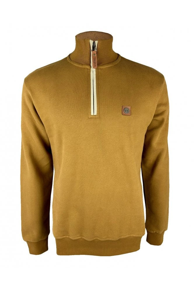 Trojan Quarter Zip Jacquard Trim Sweat TR/9008 - Tan